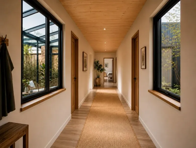 Pasillo de la zona privada junto al jardín de invierno